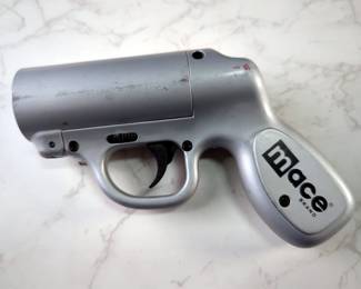 Mace Pepper Spray Gun With Stobe Light, Goec Chemical Mace MK-IV In Leather Holster, And First Defense Arisol Pepper Projector MK-4 In Leather Holster