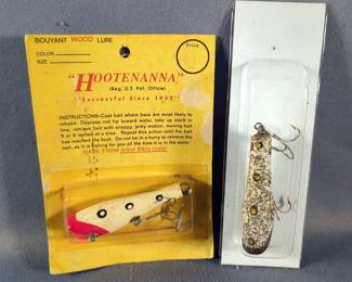 Hootenanna Bouyant Wood Lures, New In Packaging, Qty 3, And Various Style Wood Lures, Qty 9, Total Qty 13 
