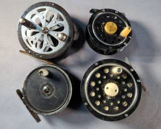 Fly Reels, Qty 4, Includes Pflueger Sal-Trout No. 1554, Pflueger Medalist, Ocean City No. 305, And Game Fish RM-130