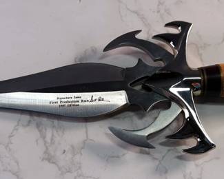 Hibben Knives 1997 Edition Hornet Fixed Blade Fantasy Knife Designed By Gil Hibben, 8.75" Blade, Includes Tooled Leather Sheath
