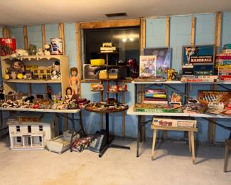 Vintage dolls, American girl doll minis, board games, Ouija board