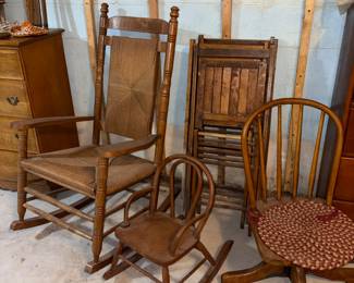 Rocking chairs, wooden folding chairs
