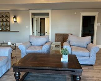 Pottery Barn slip covered chairs and sofa