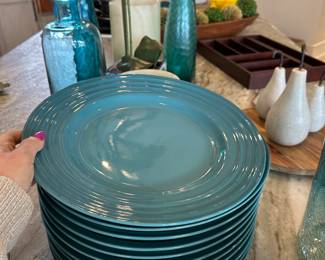 Le Cruset blue plates and dinner ware