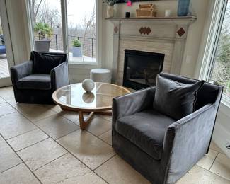 Velour slip covered swivel chairs from Revisioned Interiors