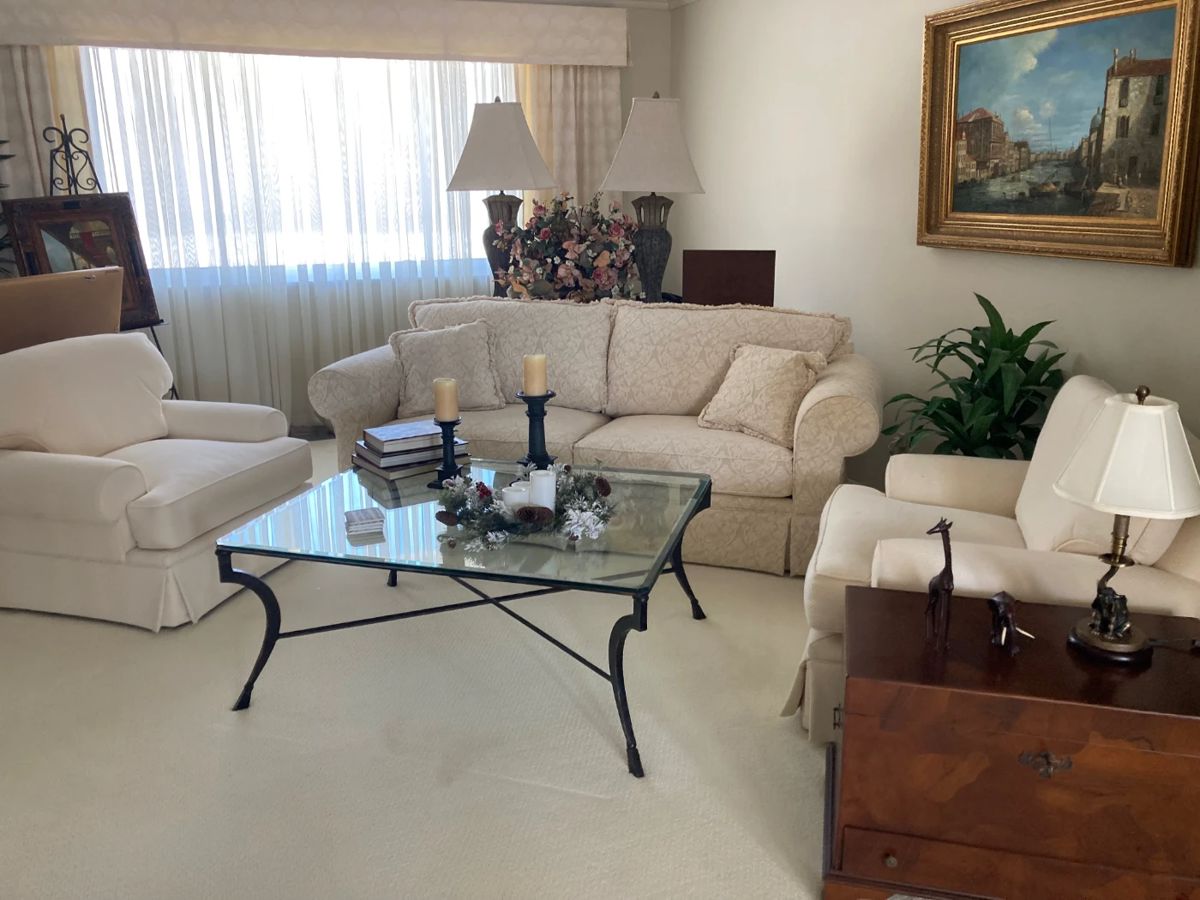 beautiful living room furniture.  Living room is sunken.          Please WATCH YOUR STEP