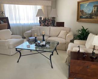 beautiful living room furniture.  Living room is sunken.          Please WATCH YOUR STEP