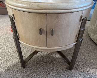 DRUM SIDE TABLE BY HENREDON MATCHING 3 PIECE SET AND MATCHING COCKTAIL TABLE