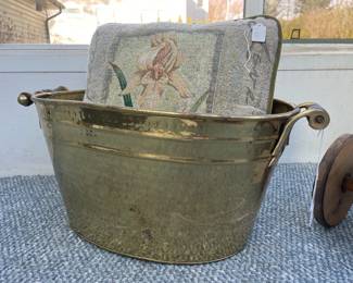 Brass Planter with Wood Handles