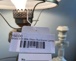Brass and milk glass hurricane lamp