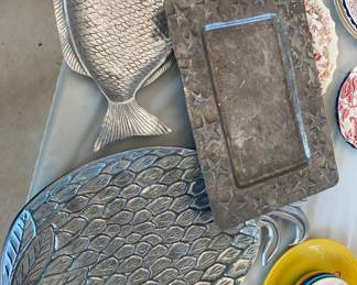 Vintage Aluminum Platters, Fish, Pineapple