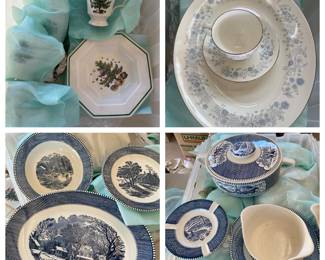 Currier & Ives Dishes, Christmas Dishes, Set Bone China