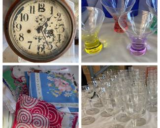 Seth Thomas Clock, Jiffy Stemware, Vintage Hankies, Vintage Barware