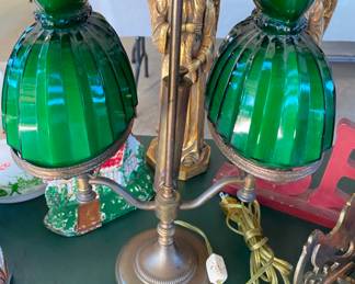 Nice Brass Lamp w/ Pleated Green Shades