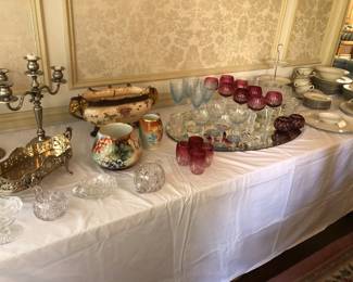 Brilliant cut crystal glass; cranberry glass