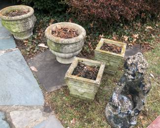 Antique vintage cast stone concrete planters; troughs; square; rectangular; urns; Greek key