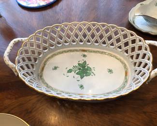 Herend Green Chinese Bouquet reticulated basket