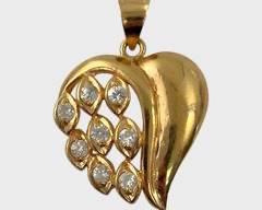 Fine 14K Yellow Gold Filigree Heart Pendant W/ Clear Gemstones
