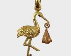Fine 14K Yellow Gold & Rose Gold Stork Pendant

