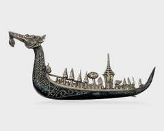 Fine Siam Sterling Silver Dragon Ship Brooch
