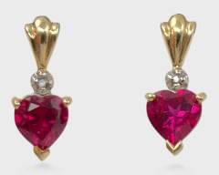 Fine 10K Yellow Gold & Ruby Love Heart Pierced Statement Earrings Great Valentines Day Gift!

