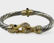 David Yurman Style Gold & Silver Tone Cable Hinge Bracelet
