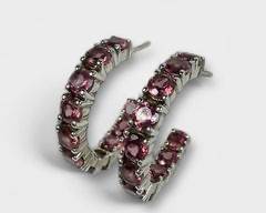 Lovely Sterling Silver Garnet Inside/Out Post Hoop Earrings.
