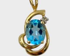 Fine 10K Yellow Gold Blue Topaz Gemstone Pendant
