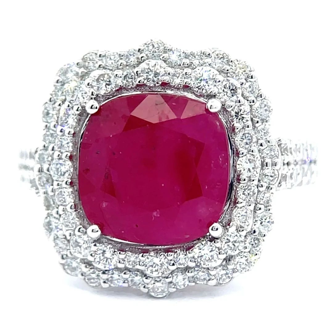 Rare! 5.97 Carat Natural Burma Ruby & Natural Diamond Ring in Platinum