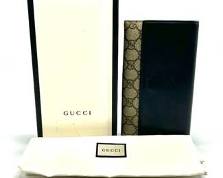 Gucci Brown x Black GG Supreme PVC x Leather Long Wallet w/ Box; Pre-Owned