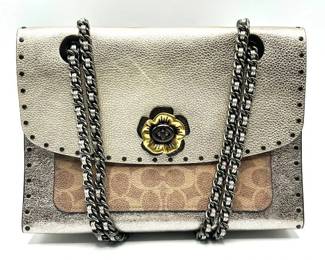 Coach Floral Studded Metallic Leather Crossbody Bag; Pre-Owned