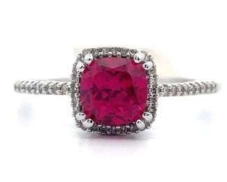 Created Ruby & Pavé Natural Diamond Halo Basket Cathedral Ring in White Gold
