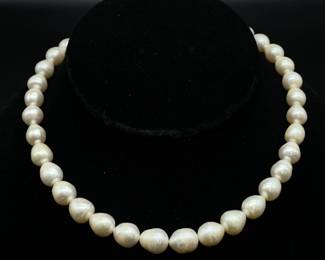 White Freshwater Pearl Single Strand Choker Necklace w/ 14k White Gold Clasp