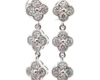 NEW! 1.78 Carat Diamond Four-Petal Flower Linear Dangle Earrings