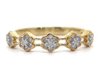 0.16 Carat Natural Diamond Cluster Flower Stacking Ring in Yellow Gold