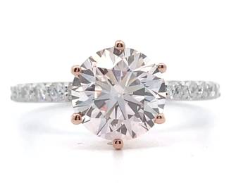NEW! 2.80 Carat Round Fancy Pink Diamond & Pavé White Diamond Ring in 14k Two-Tone Gold