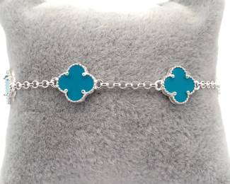 Blue Enamel Four-Leaf Clover Station Bracelet
