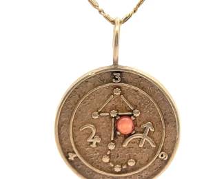 Coral Sagittarius Zodiac Constellation Medallion Pendant in 14k Gold