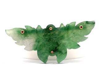 Hand-Carved Green Jade Butterfly Pendant in 14k Yellow Gold