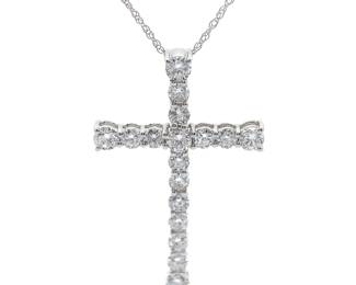 NEW! 1.05 Carat Diamond Pavé Cross Pendant Necklace in 14k White Gold