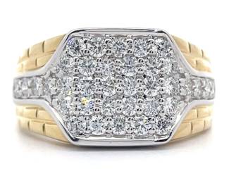 NEW! Gent's 1.25 Carat Pavé Diamond Textured Ring in Two-Tone Gold