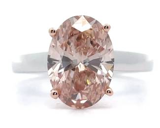 NEW! 4 Carat Fancy Pink Oval Solitaire Ring in 14k Two-Tone Gold