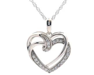 NEW! 0.25 Carat Pavé Diamond Double Love Knot Heart Pendant Necklace