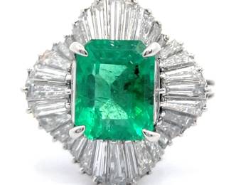 4.30 Carat Natural Colombian Emerald & Natural Diamond Ring in Platinum