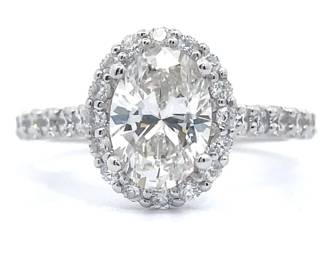 2.16 Carat Oval Diamond Pavé Halo Ring in 14k White Gold