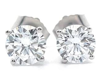 NEW! 1 Carat Diamond Round Brilliant Solitaire Stud Earrings in 14k White Gold