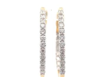 NEW! 1 Carat Diamond Inside-Out Round Hoop Earrings in 14k Yellow Gold