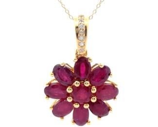 NEW! Diamond Bail Ruby Flower Pendant Necklace