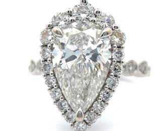 5.14 Carat Pear-Shaped Halo Engagement Diamond Ring in White Gold