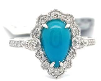 1.99 Carat Natural Turquoise & Natural Diamonds Ring in Platinum